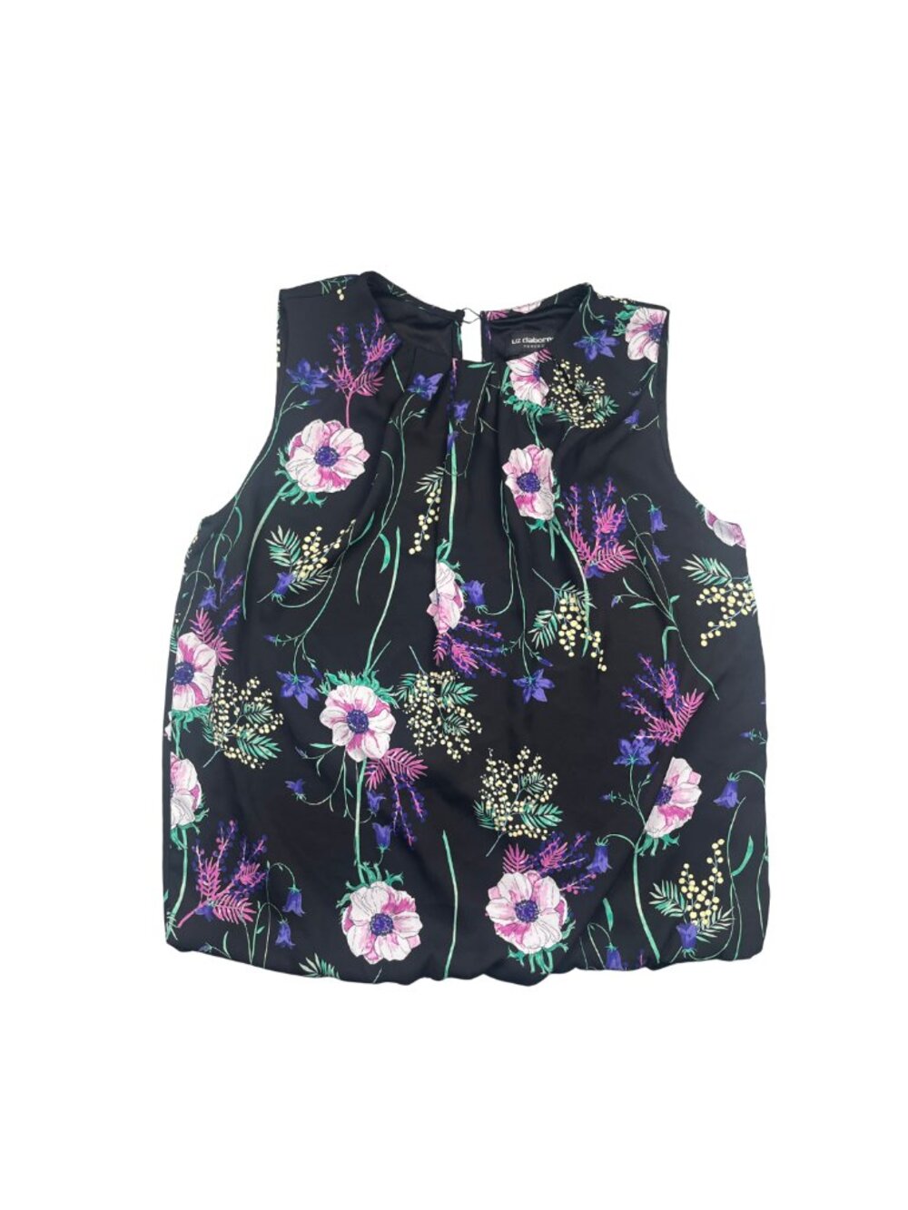 Liz Claiborne Career Black Floral Sleeveless Pleated Blouse Women's Small